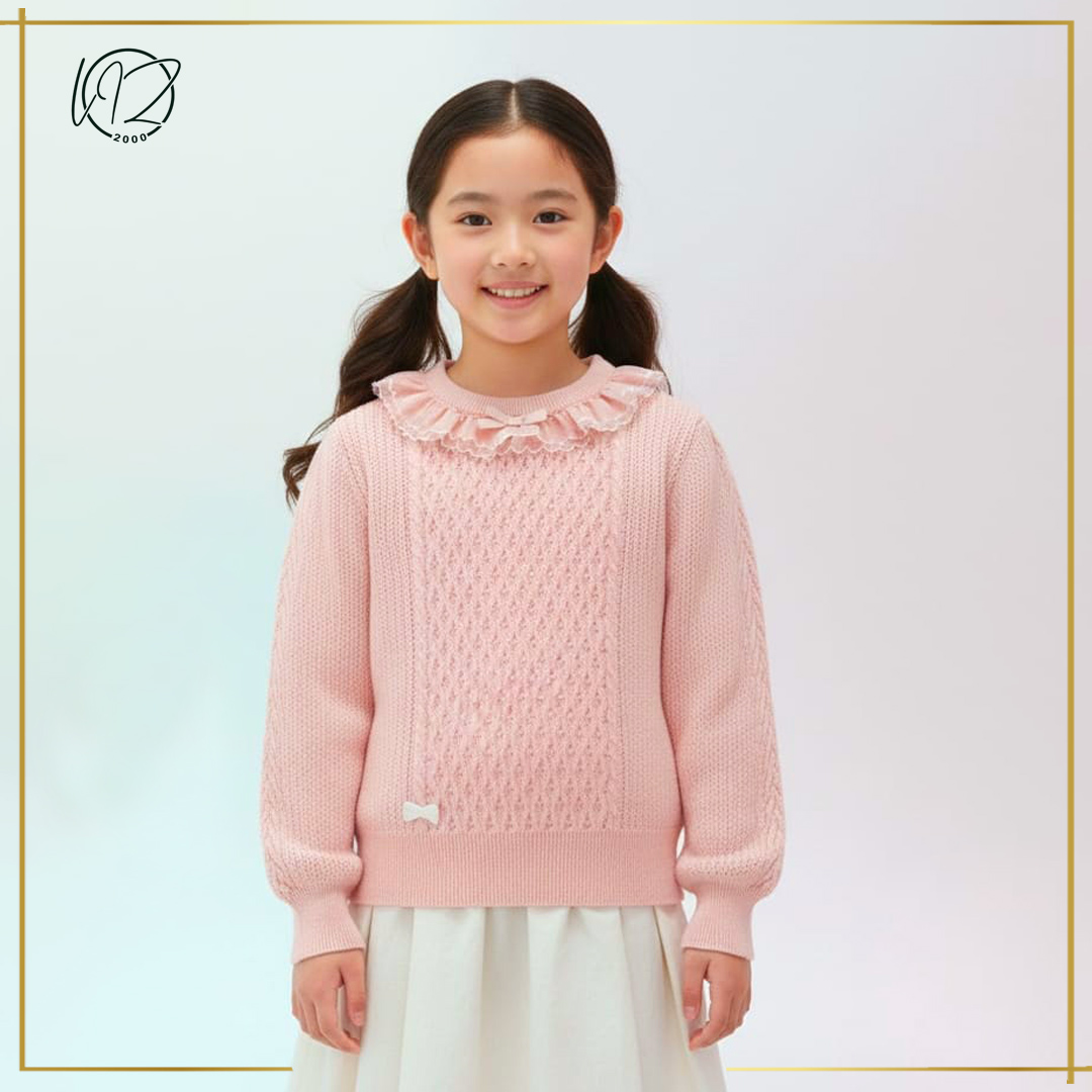 Rose Pointelle Knit Ruffle Sweater